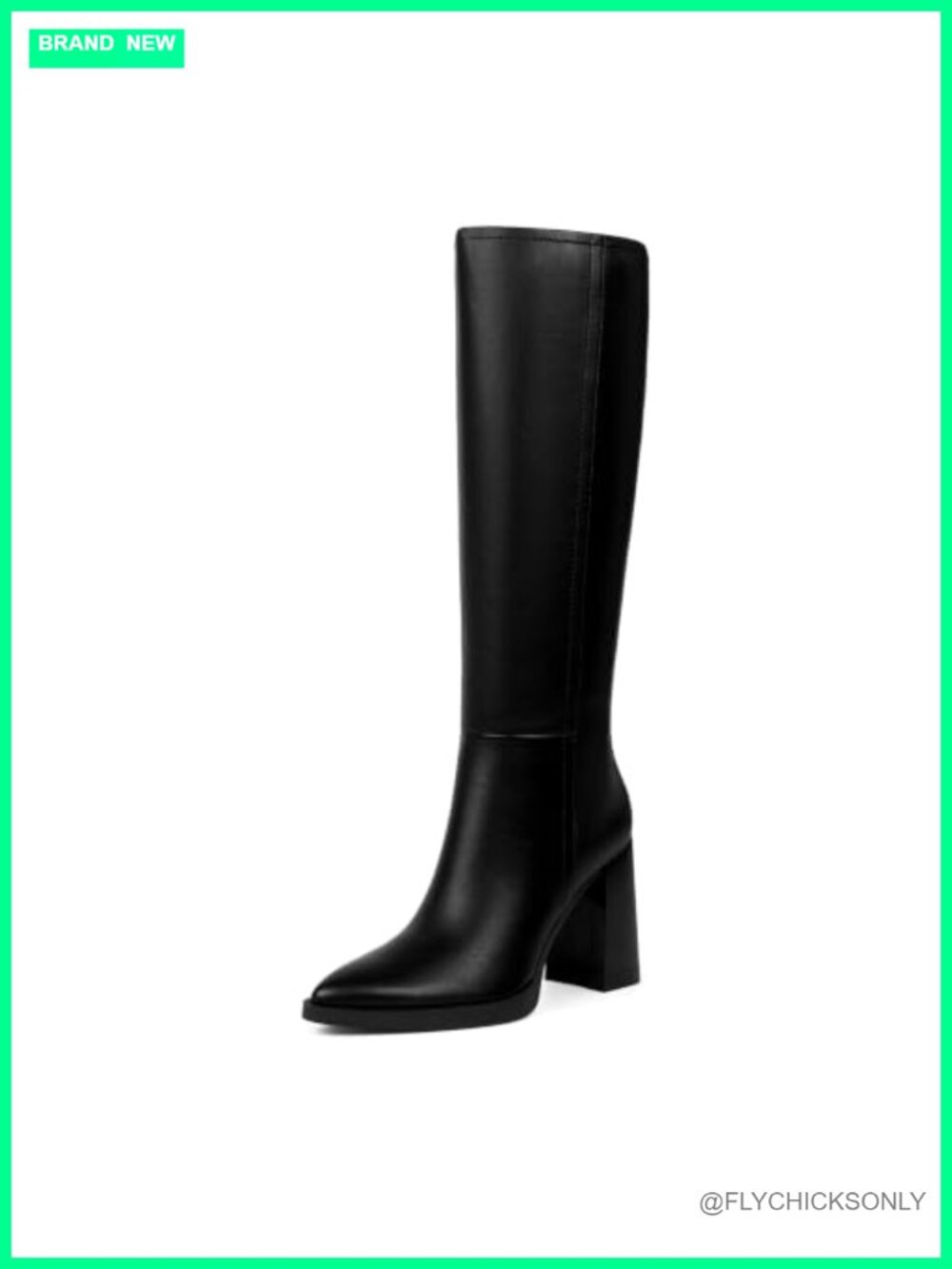Knee High Boots Pointed Toe Chunky Heel Platform Faux Leather Tall Boots